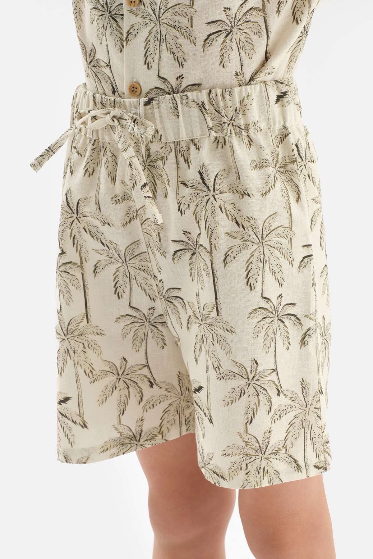 Bej Keten Palmiye Şort