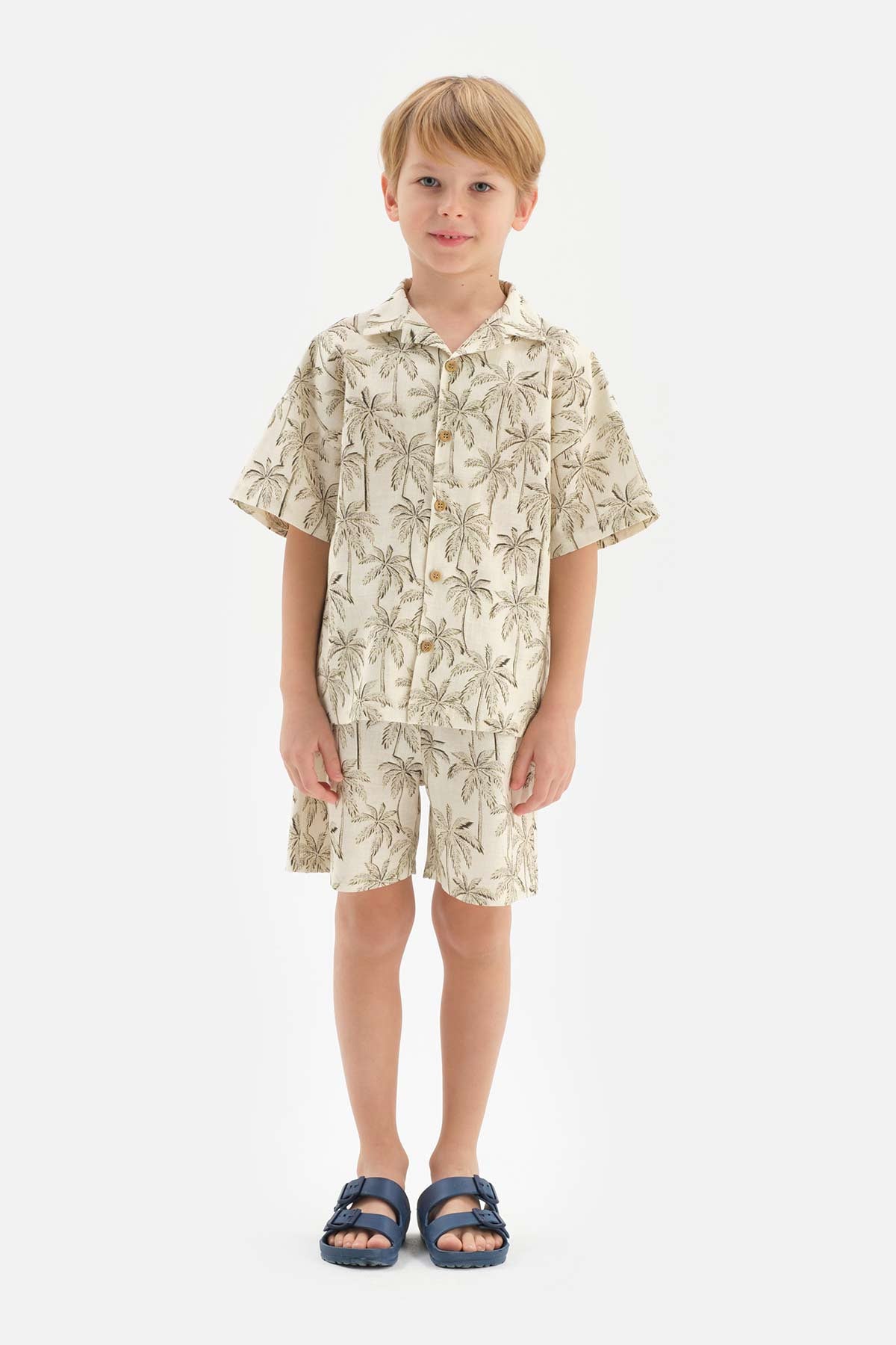 Bej Keten Palmiye Şort