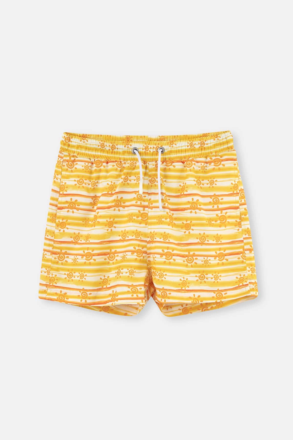 Ekru Sarı Erkek Çocuk Güneş Baskılı Deniz Şortu
