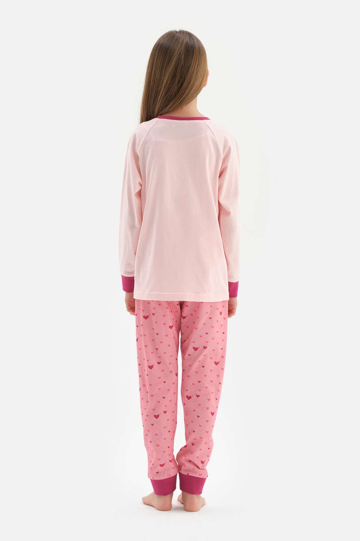 Pembe Kız Çocuk Lisans Baskılı Uzun Kollu Jogger Paçalı Pijama Takımı