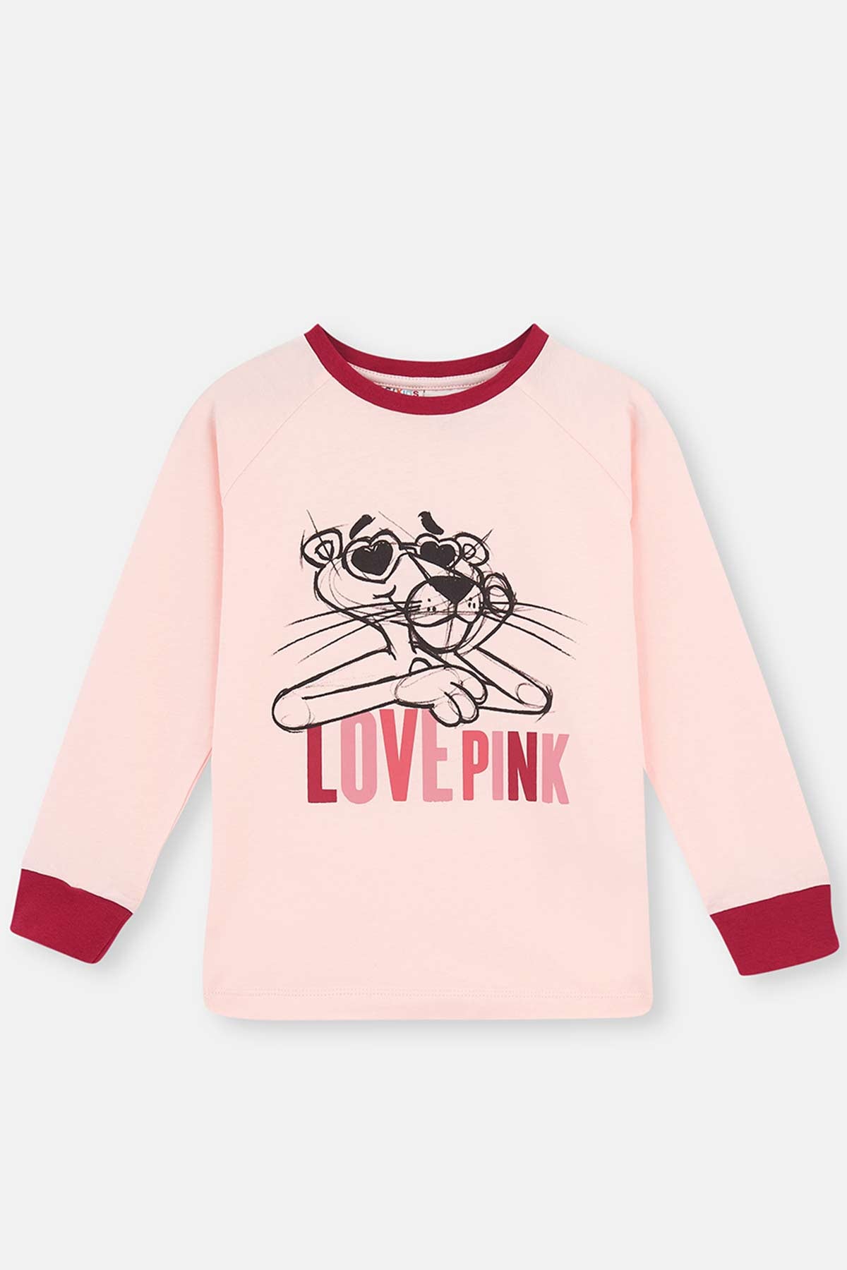 Pembe Kız Çocuk Lisans Baskılı Uzun Kollu Jogger Paçalı Pijama Takımı