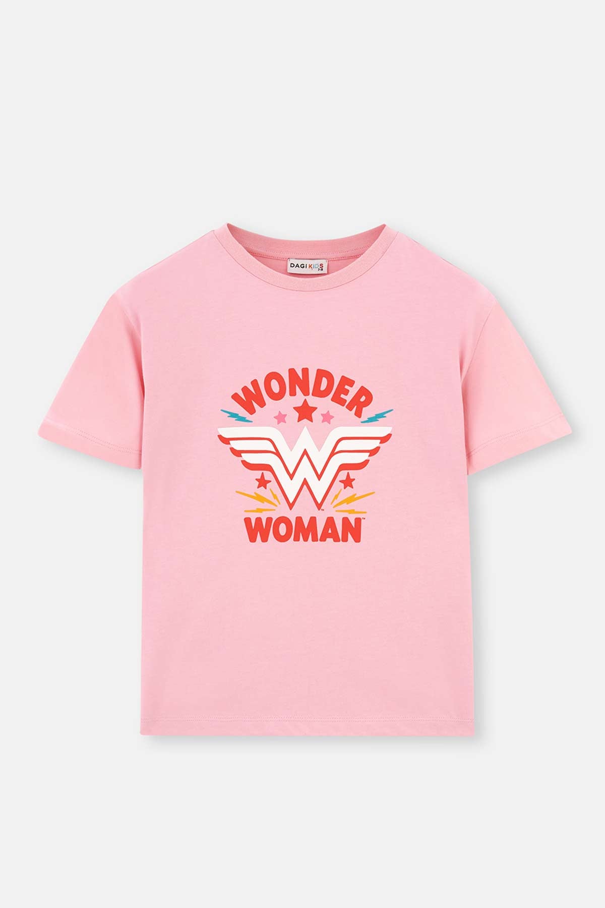Pembe Kız Çocuk Wonder Woman Baskılı Kısa Kol Şortlu Pijama Takımı
