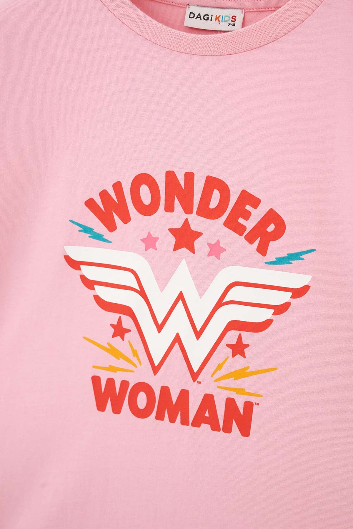 Pembe Kız Çocuk Wonder Woman Baskılı Kısa Kol Şortlu Pijama Takımı