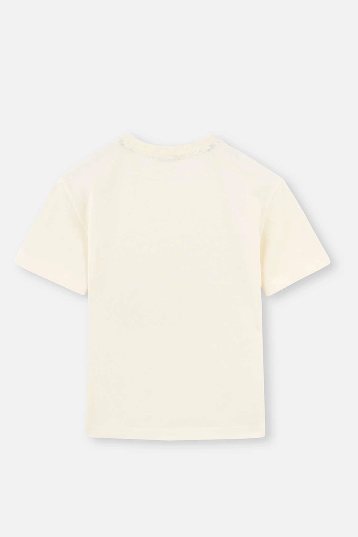 Ekru Wonder Woman Baskılı Kısa Kollu Tişört Pantolon Pijama Takımı