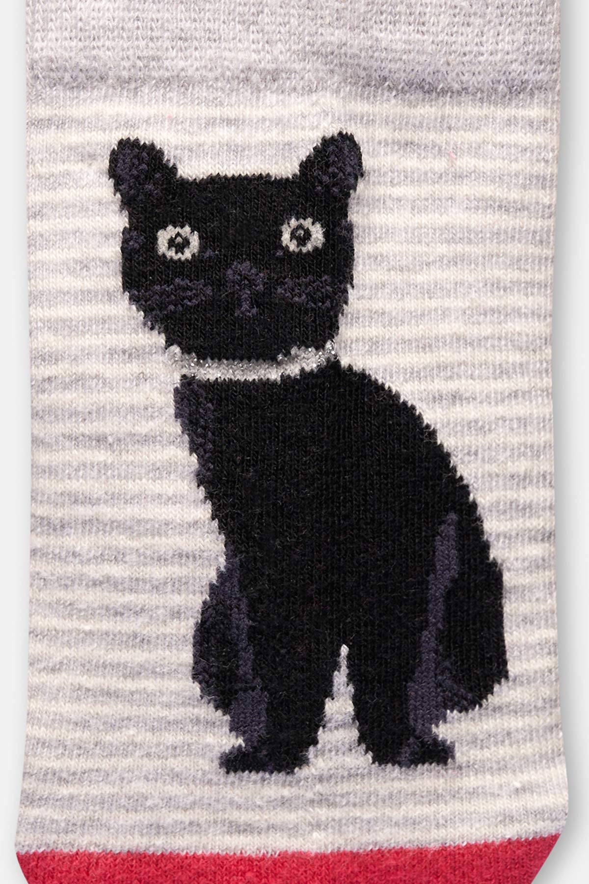 Gri Melanj Kız Çocuk Kedi Desenli Çorap