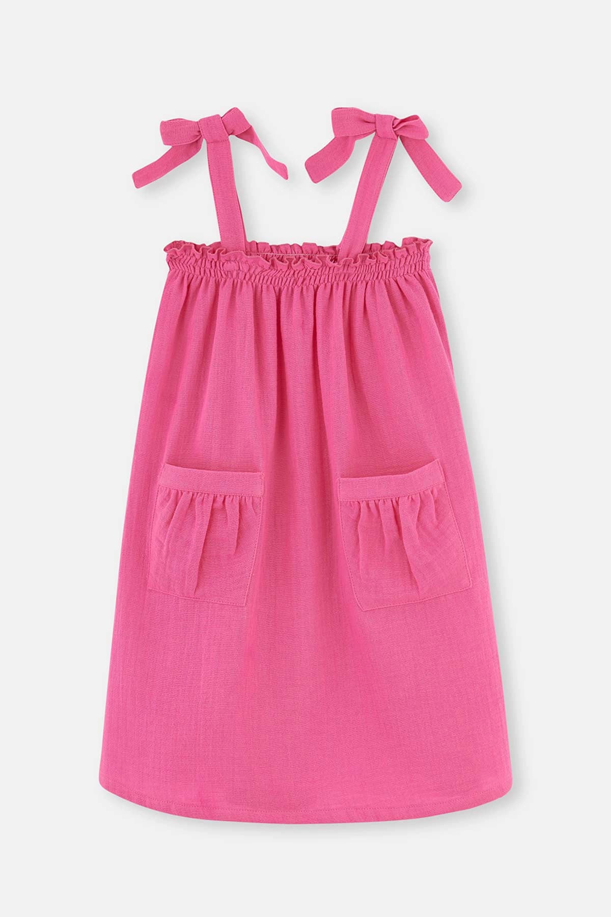 Fuşya Kız Çocuk Müslin Askılı Elbise