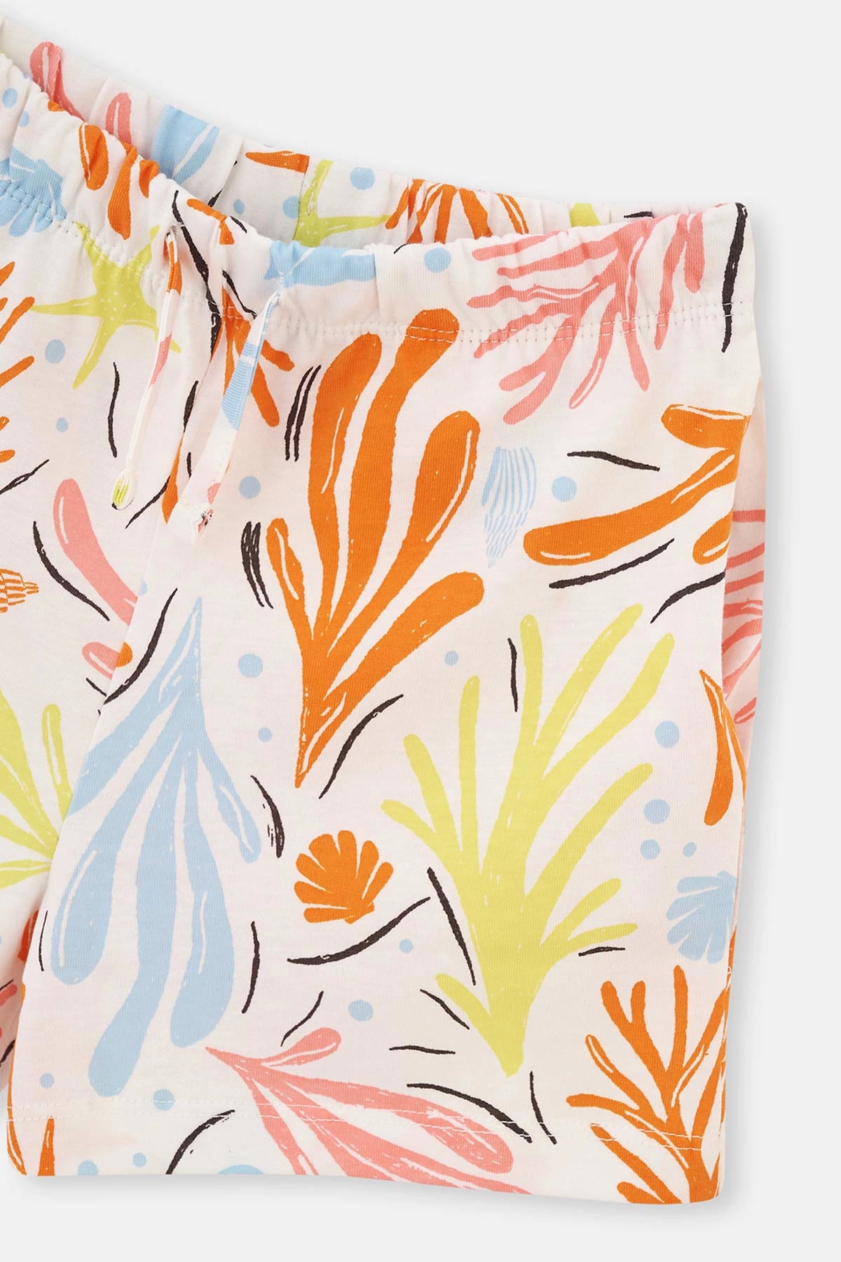 Turuncu Bağlama Detaylı Kısa Kollu Tişört Şort Pijama Takımı