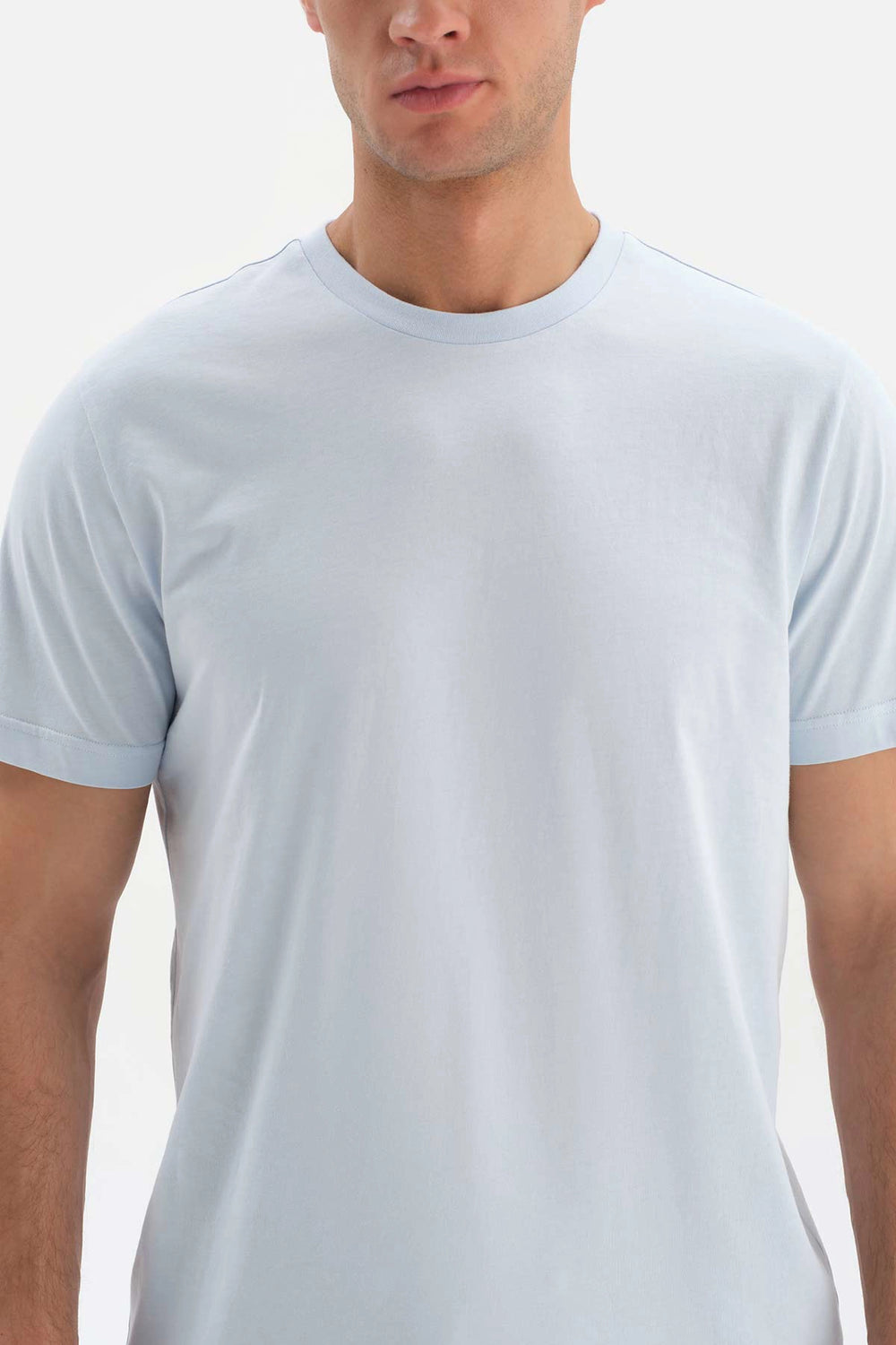 Açıkmavi Bisiklet Yaka Supima Pamuklu Kısa Kol T-Shirt