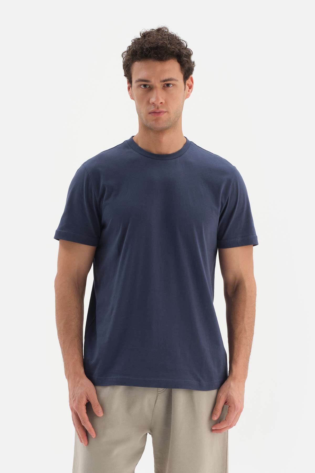 Lacivert Bisiklet Yaka Supima Pamuklu Kısa Kol T-Shirt