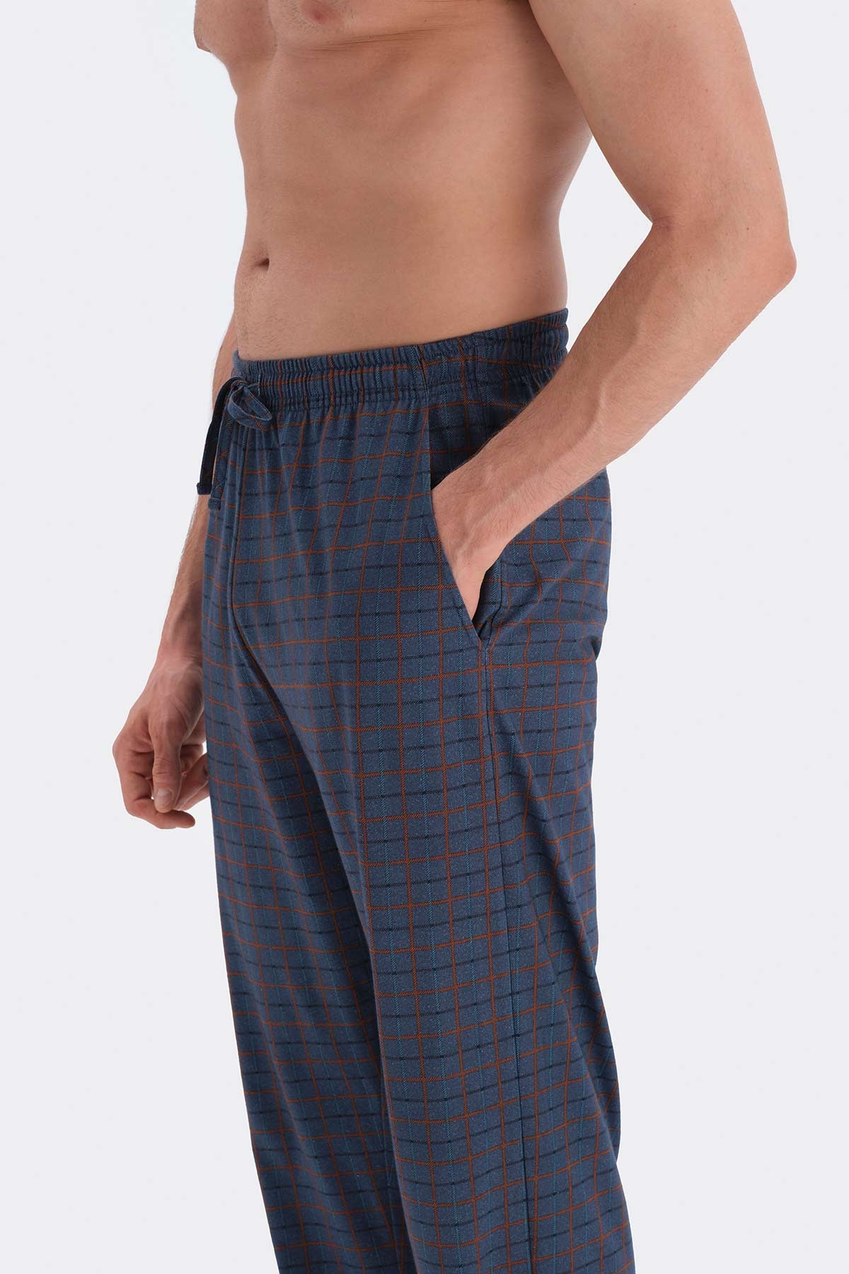 Lacivert Ekoseli Örme Pijama Altı