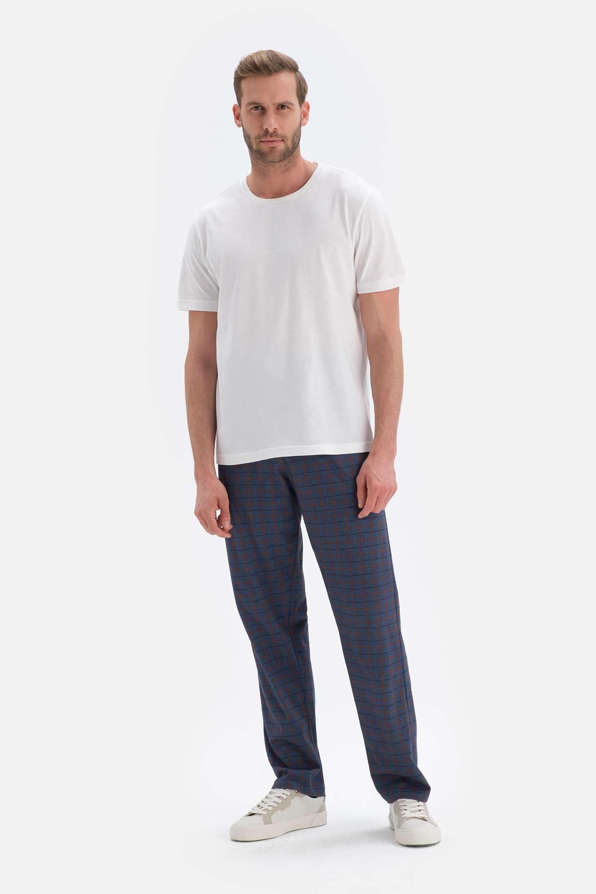 Lacivert Ekoseli Örme Pijama Altı