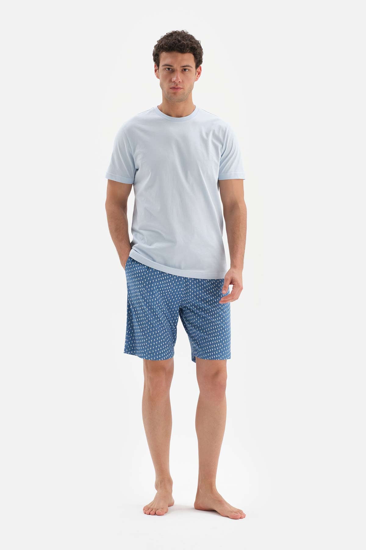 Mavi Mıkroprınt Baskılı Modal Şort