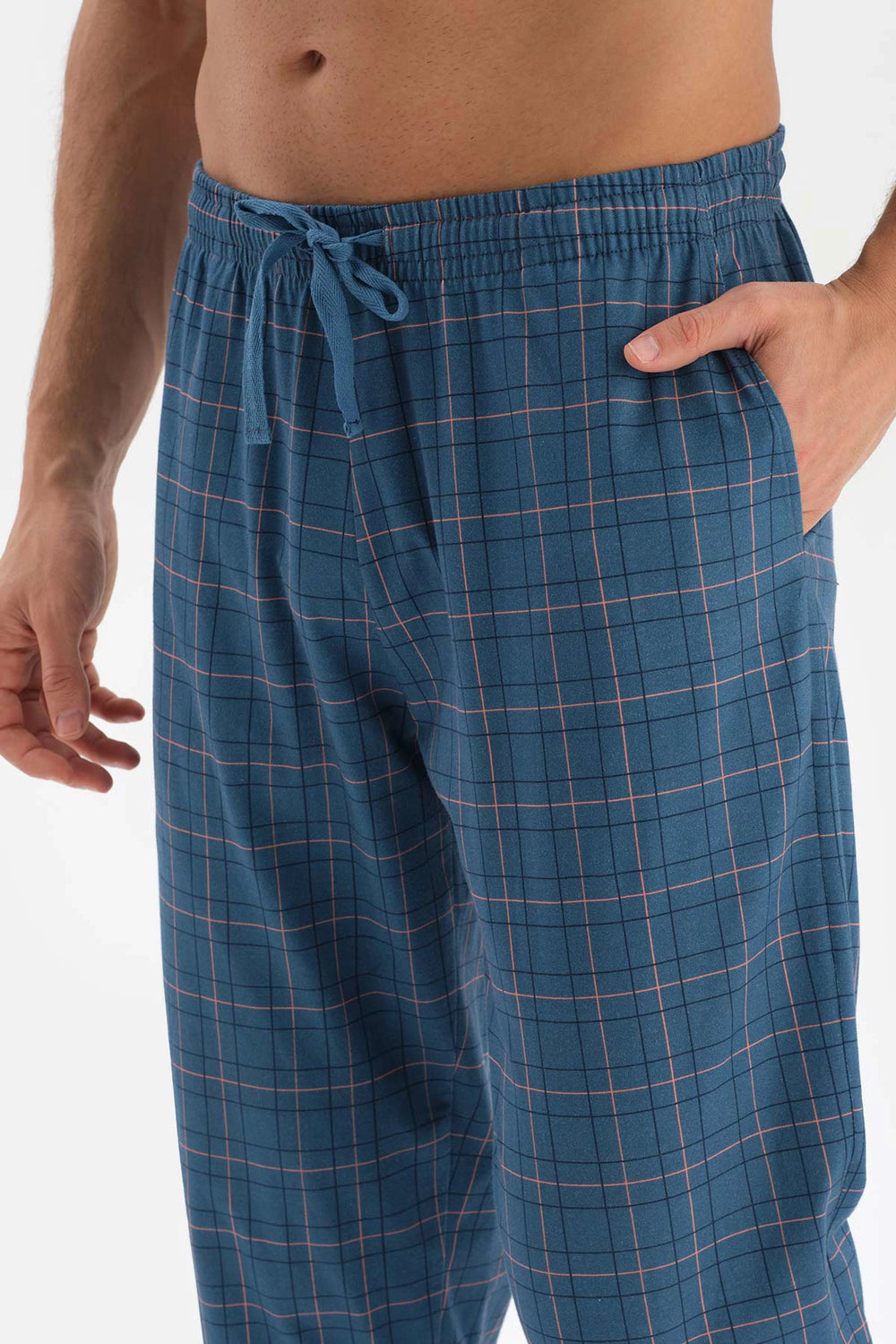 Açıkmavi Ekoseli Kısa Kol Pamuklu Pijama Takımı