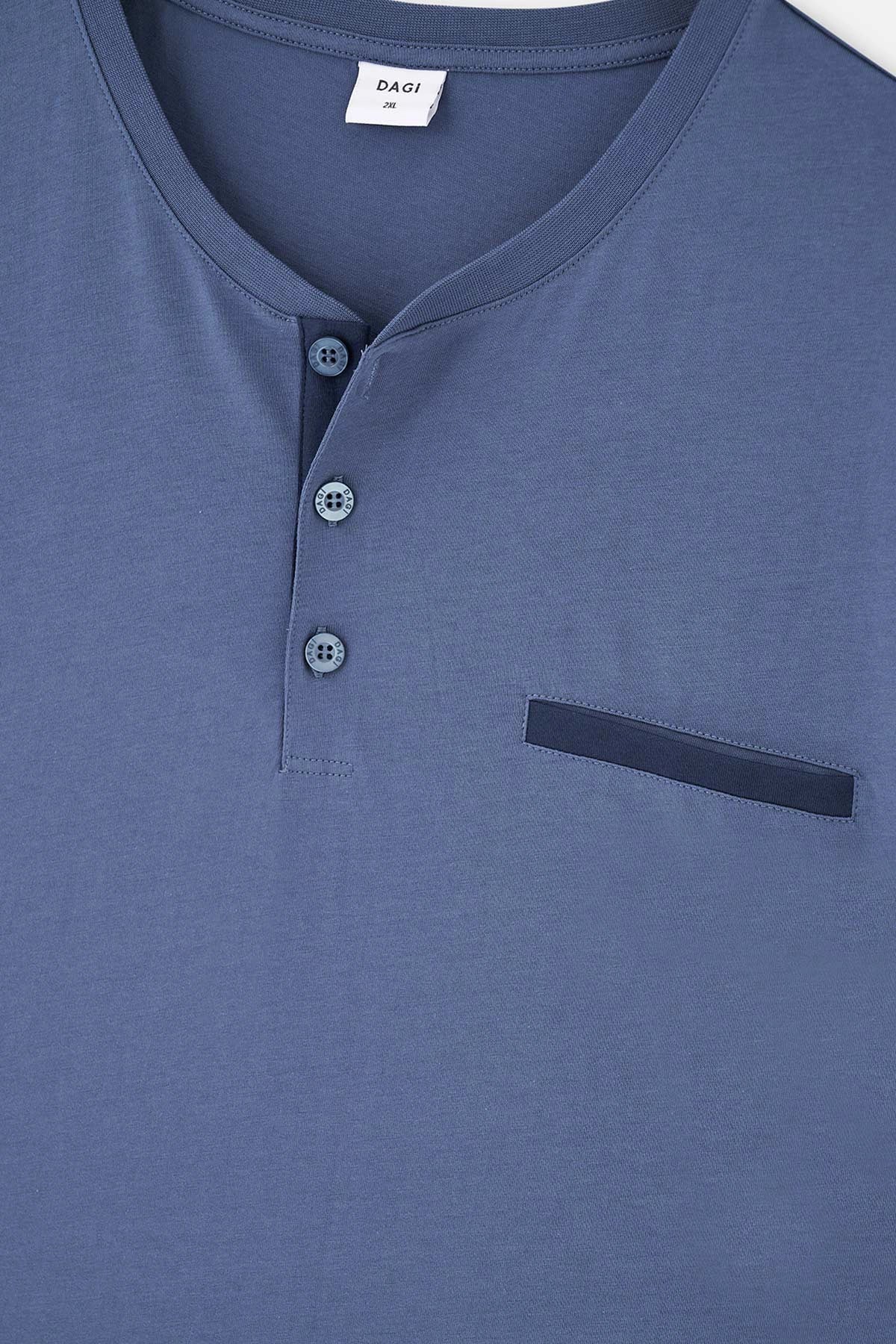 Açık Lacivert Yarım Patlı Kısa Kollu Pijama Takımı