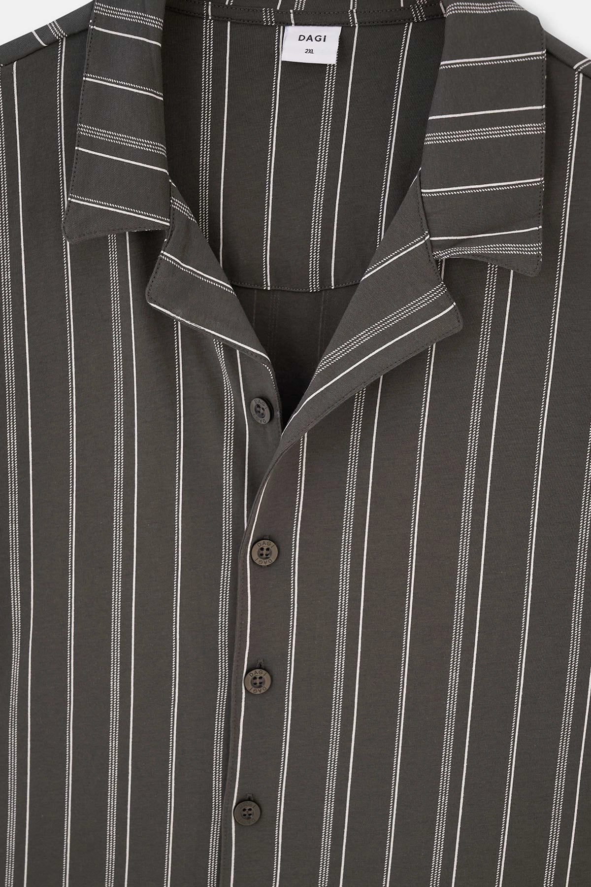 Antrasit Gömlek Yaka Çizgili Örme Pijama Takım