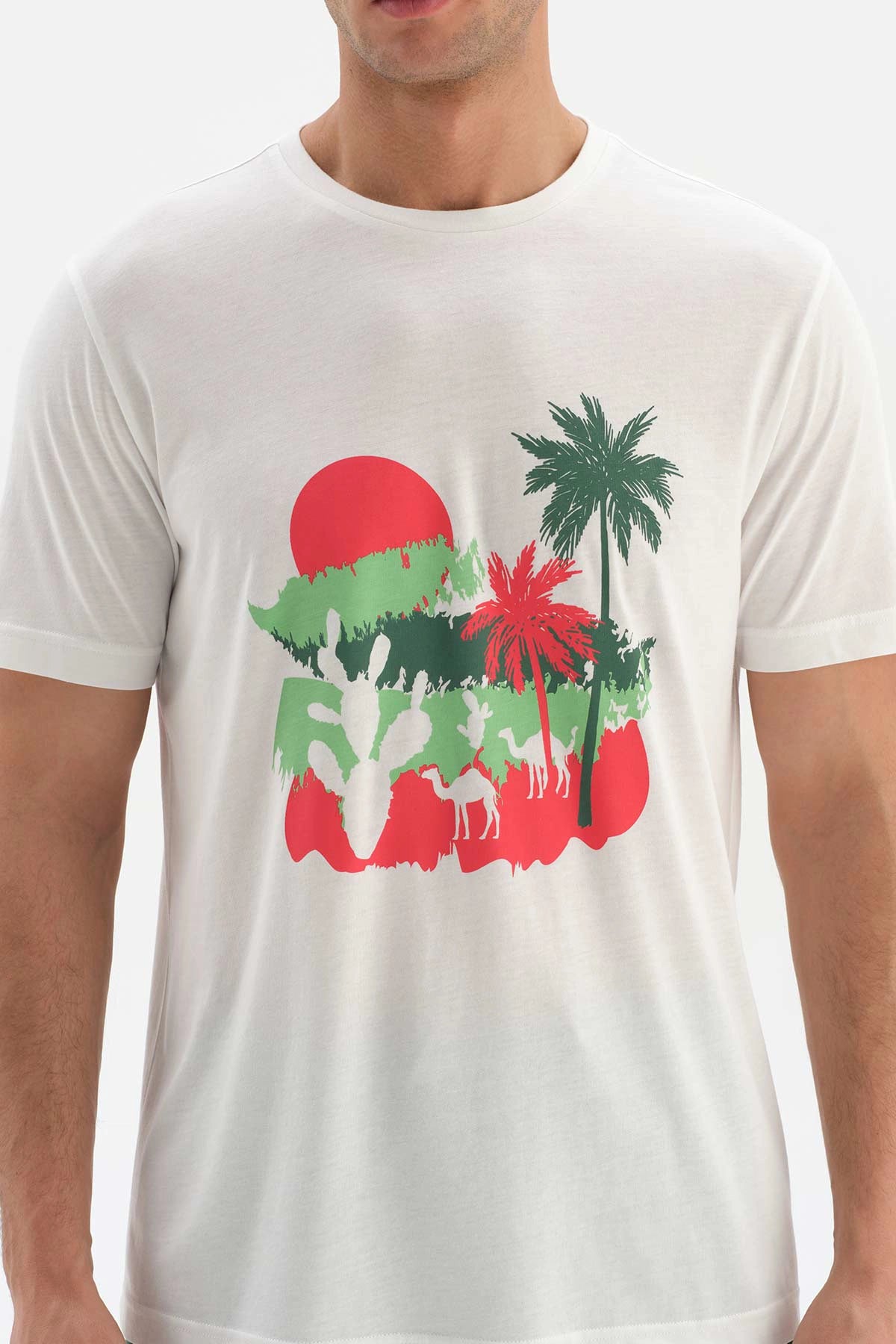 Ekru Bisiklet Yaka Baskılı Modal Pijama Takımı