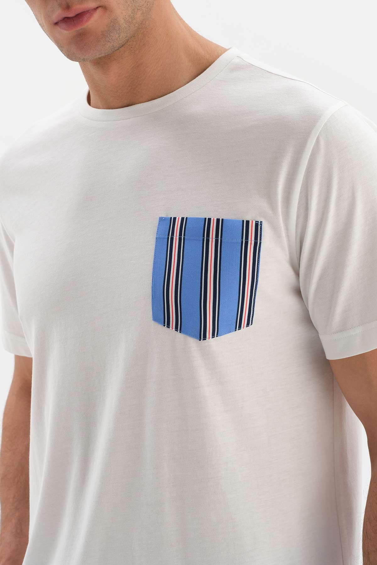 Ekru Bisiklet Yaka Kısa Kollu Altı Dokuma Pijama Takımı