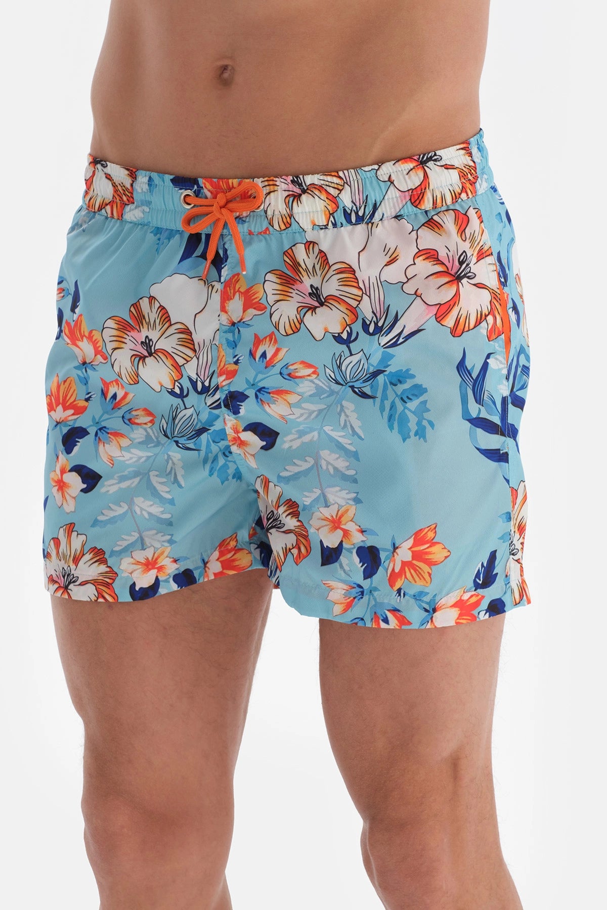 Turkuaz Micro Kısa Çiçek Desenli Deniz Şortu