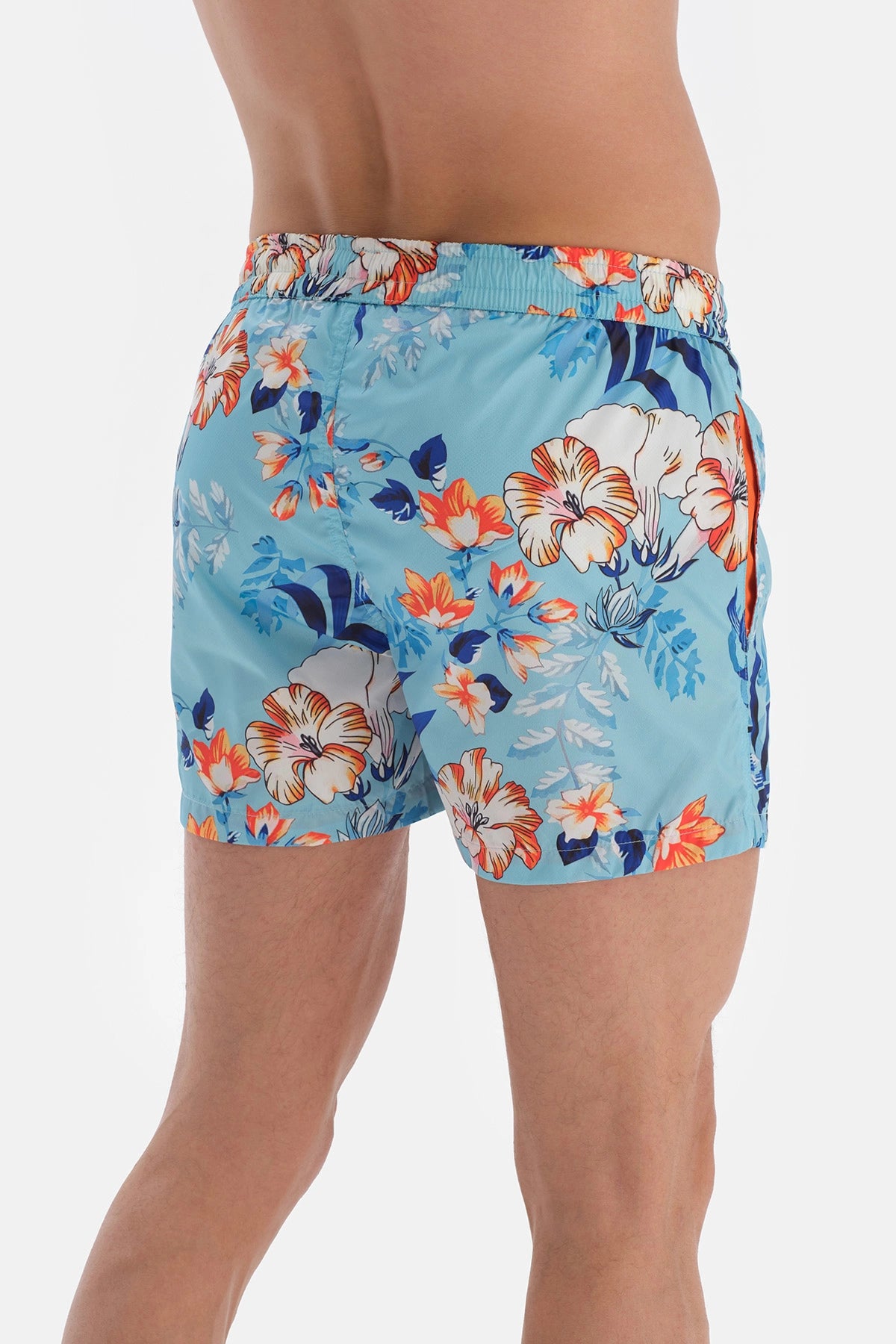 Turkuaz Micro Kısa Çiçek Desenli Deniz Şortu