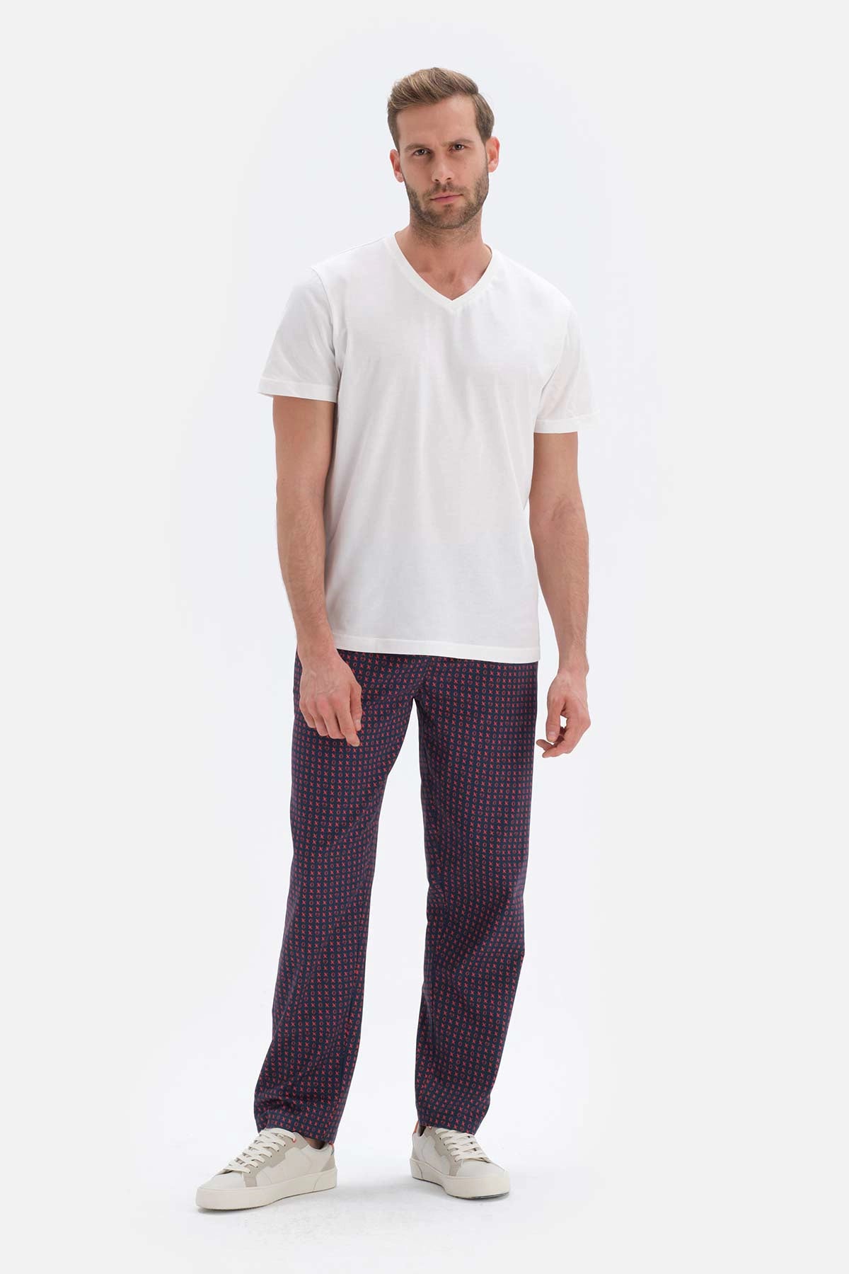 Lacivert Desenli Pamuklu Pijama Altı