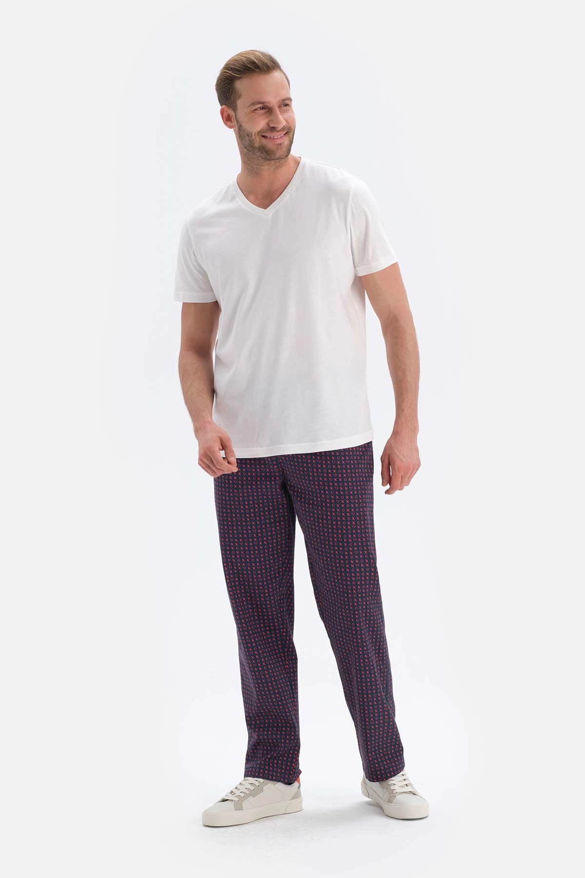 Lacivert Desenli Pamuklu Pijama Altı