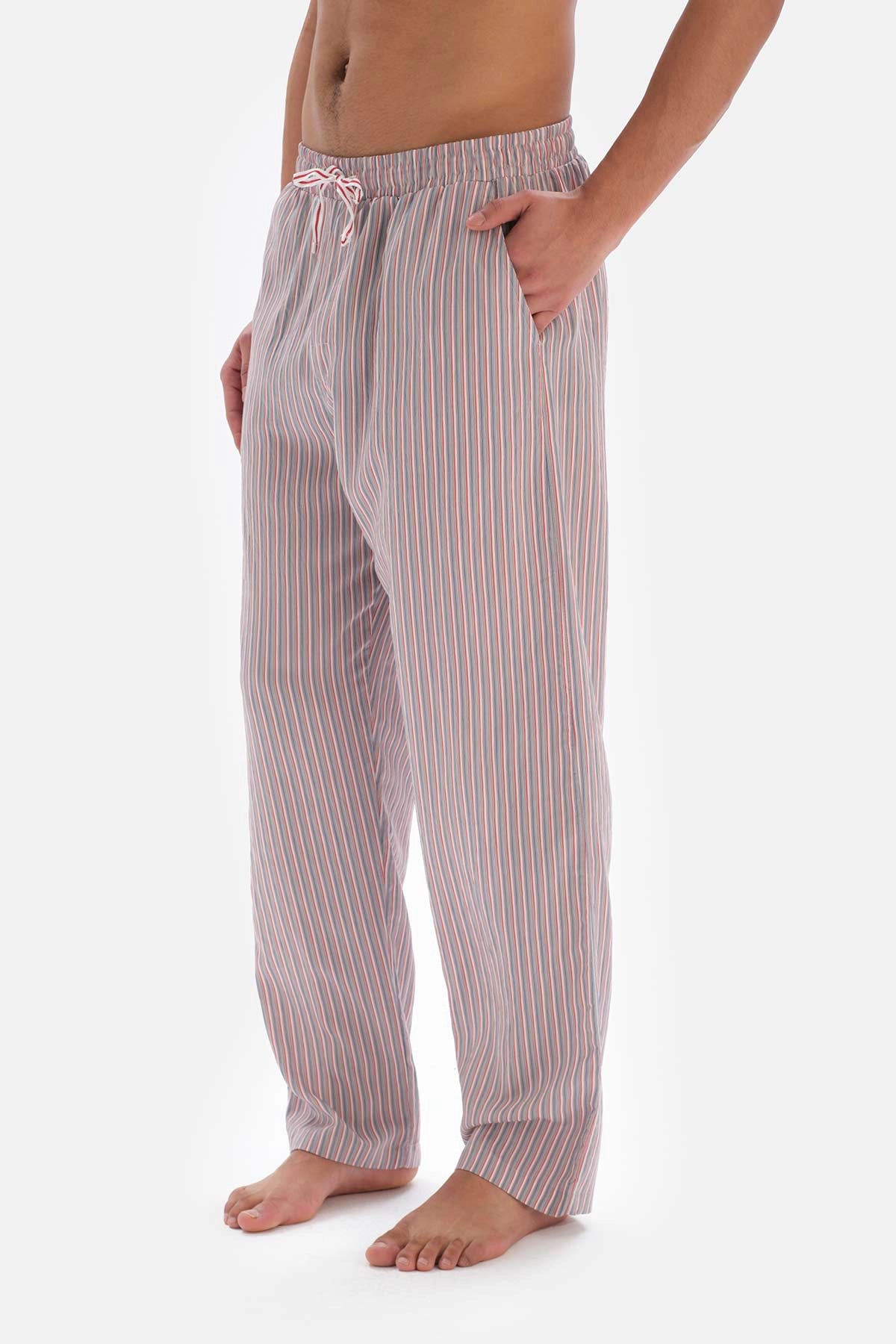 Kırmızı Patchwork Çizgili Viskon Pijama Altı