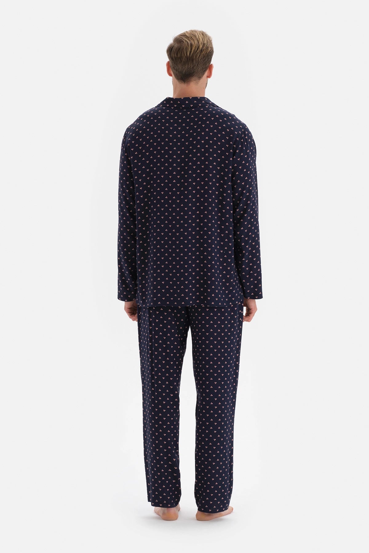 Lacivert Metraj Baskılı Viskon Pijama Altı