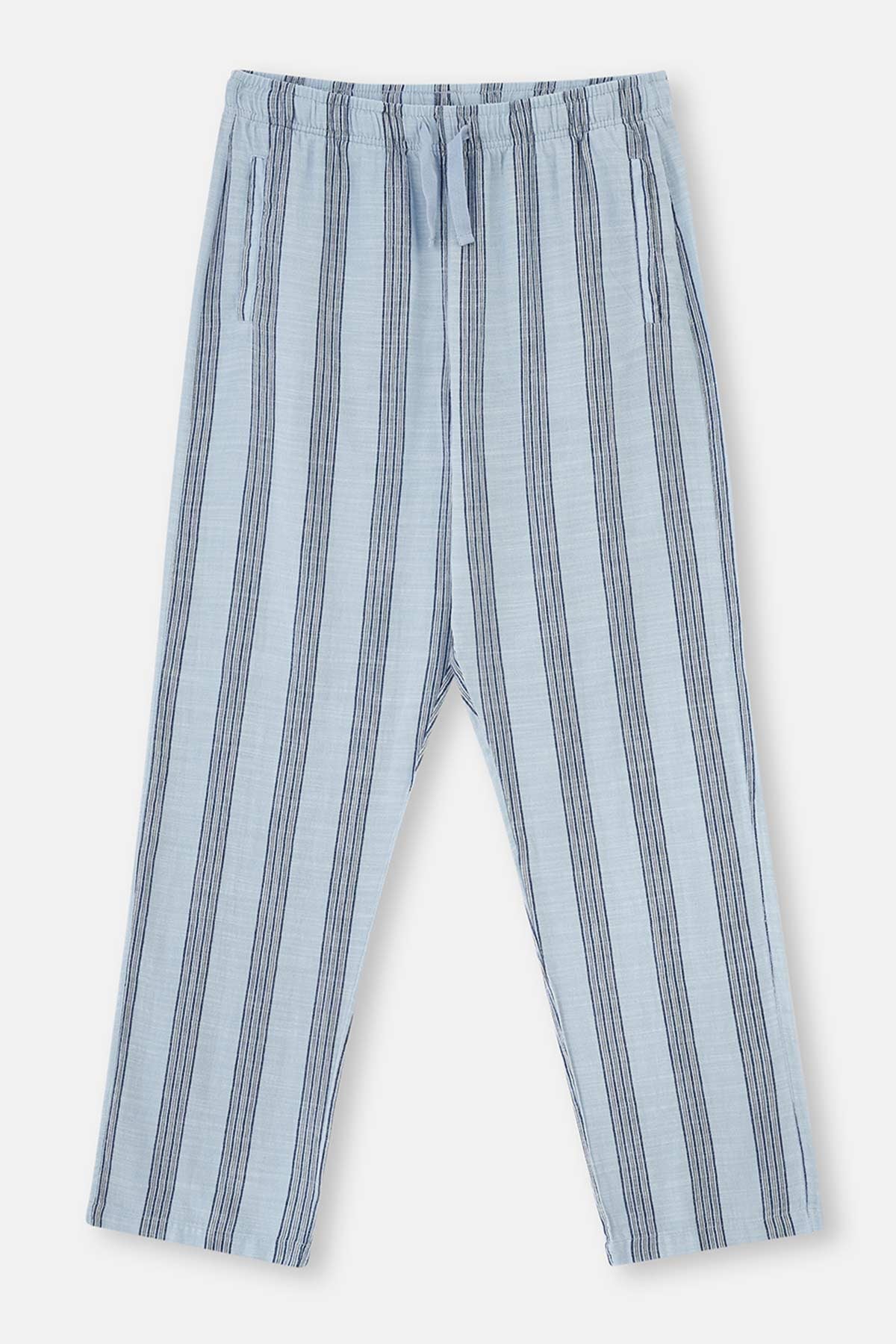 Açıkmavi Çizgili Dokuma Pijama Altı