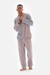 Kırmızı Patchwork Çizgili Gömlek Yaka Viskon Pijama Üstü