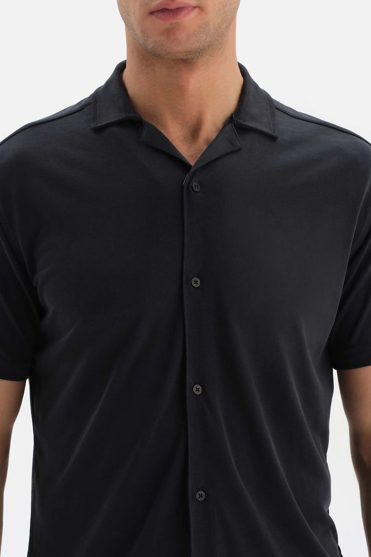 Lacivert Cupra Kısa Kol Modal Gömlek