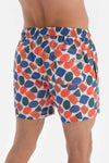 Beyaz - Turuncu Deniz Yıldızı Desenli Kısa Deniz Şortu