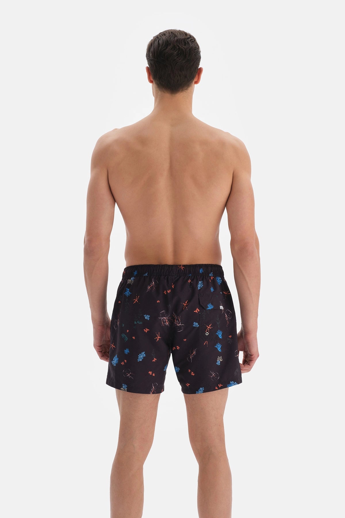 Lacivert Deniz Altı Desenli Kısa Deniz Şortu