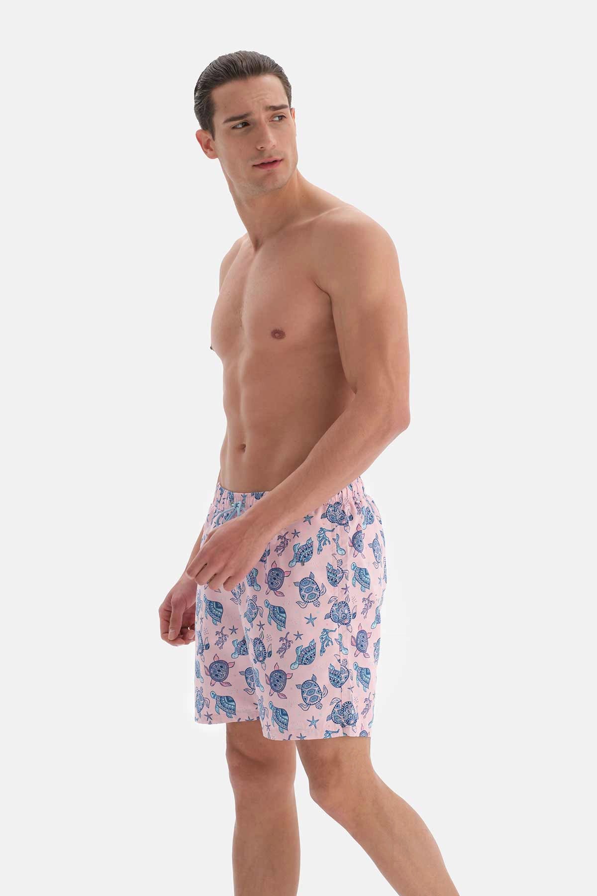 Pembe Caretta Desenli Orta Deniz Şortu