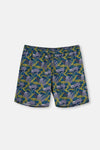 Antrasit - Petrol Tembel Hayvan Desenli Orta Deniz Şortu