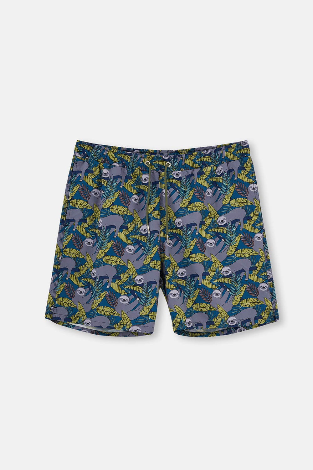 Antrasit - Petrol Tembel Hayvan Desenli Orta Deniz Şortu