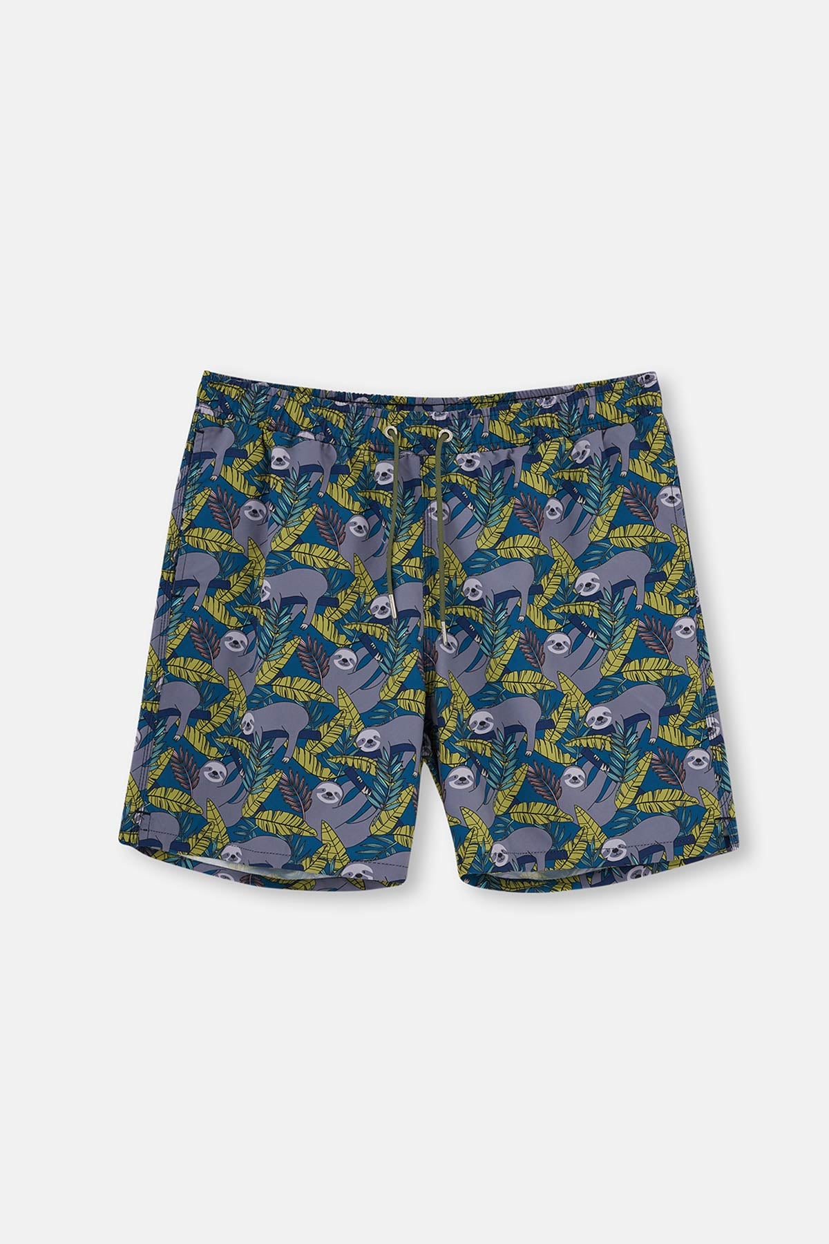 Antrasit - Petrol Tembel Hayvan Desenli Orta Deniz Şortu
