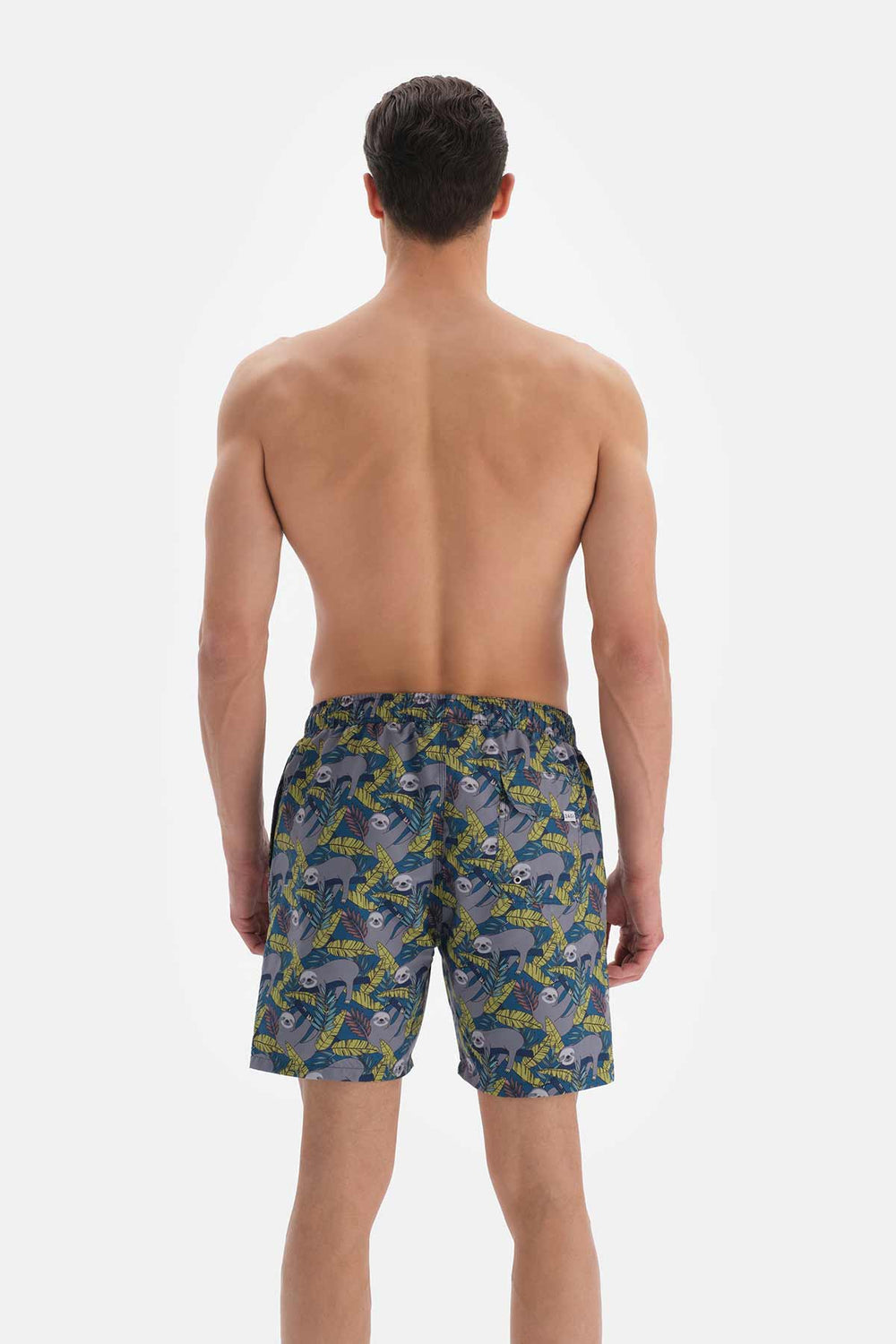 Antrasit - Petrol Tembel Hayvan Desenli Orta Deniz Şortu