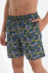 Antrasit - Petrol Tembel Hayvan Desenli Orta Deniz Şortu