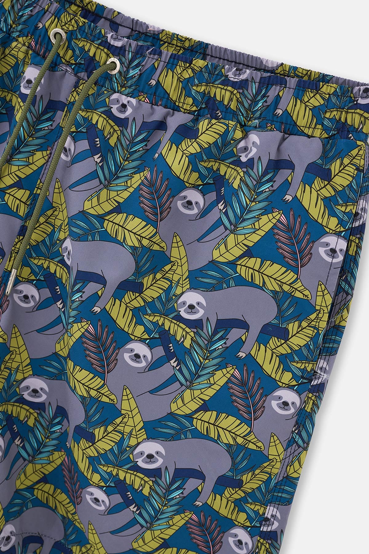 Antrasit - Petrol Tembel Hayvan Desenli Orta Deniz Şortu