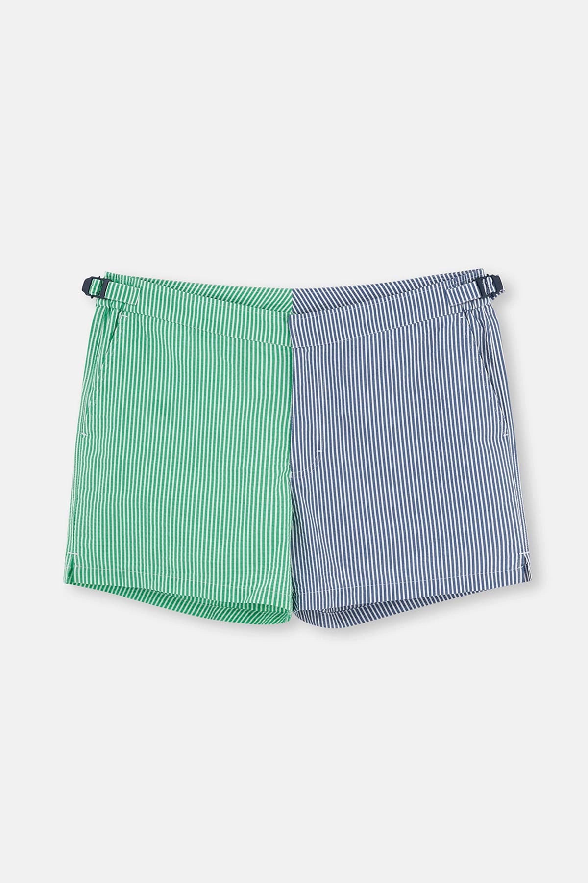 Yeşil - Mavi Çizgili Kemerli Deniz Şortu