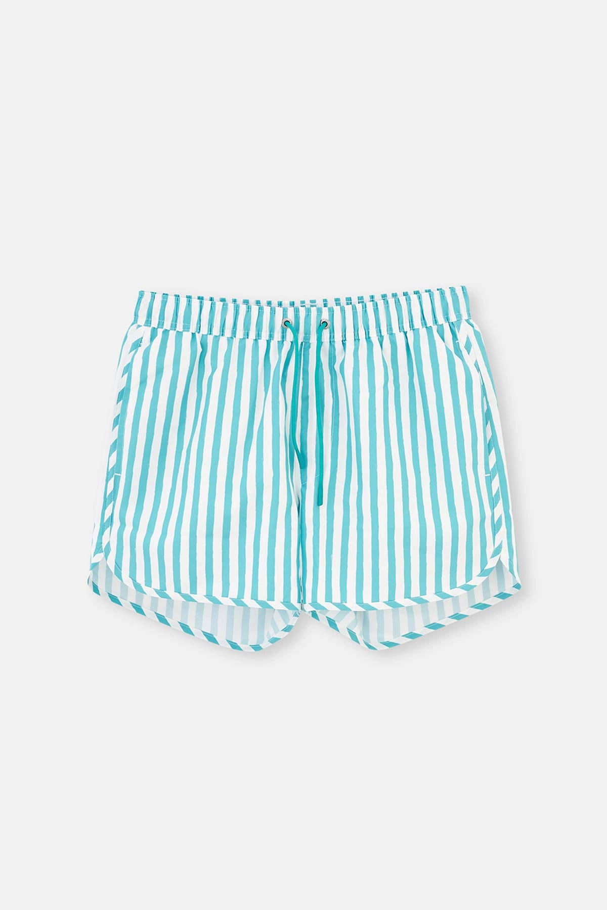 Yeşil-Beyaz Çizgili Mini Deniz Şortu