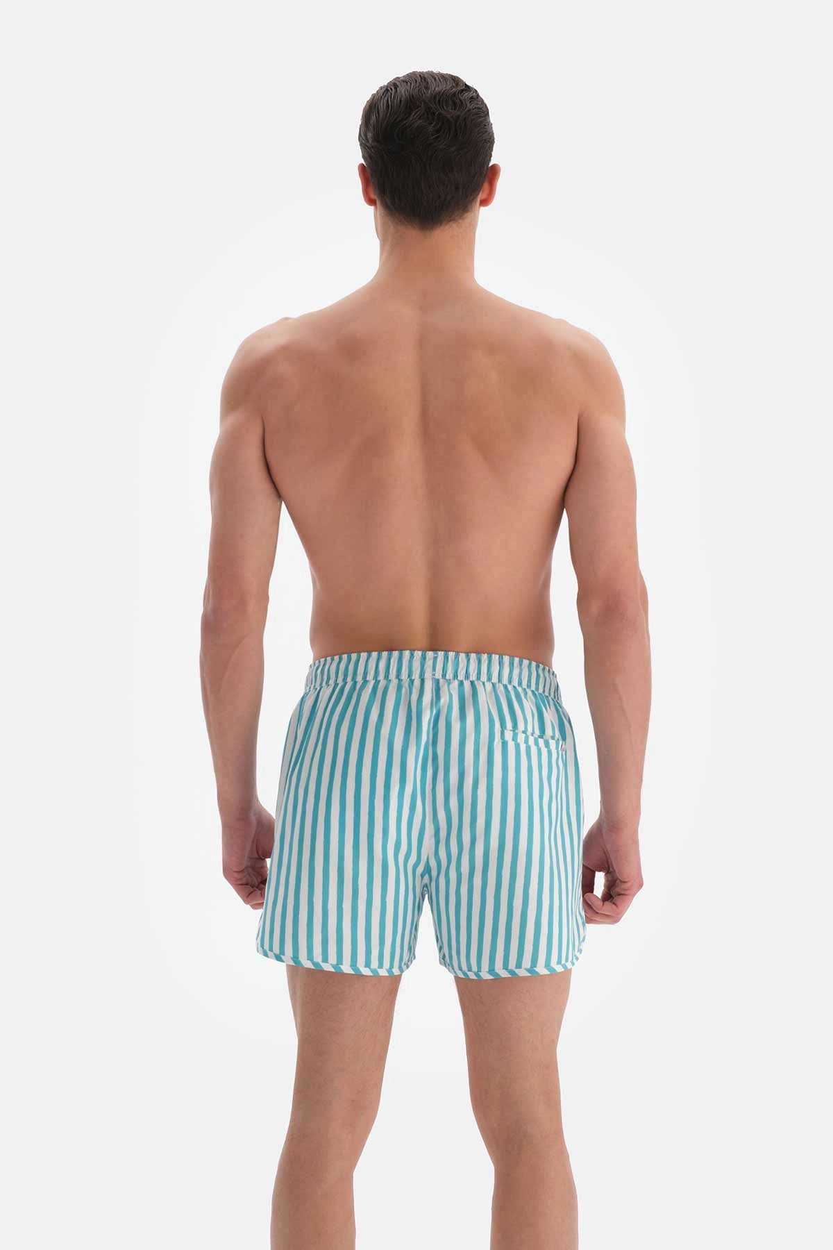 Yeşil-Beyaz Çizgili Mini Deniz Şortu