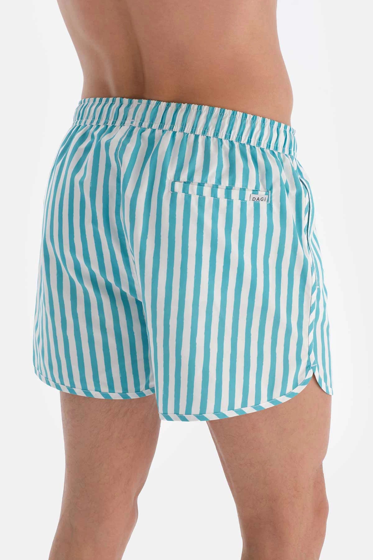 Yeşil-Beyaz Çizgili Mini Deniz Şortu