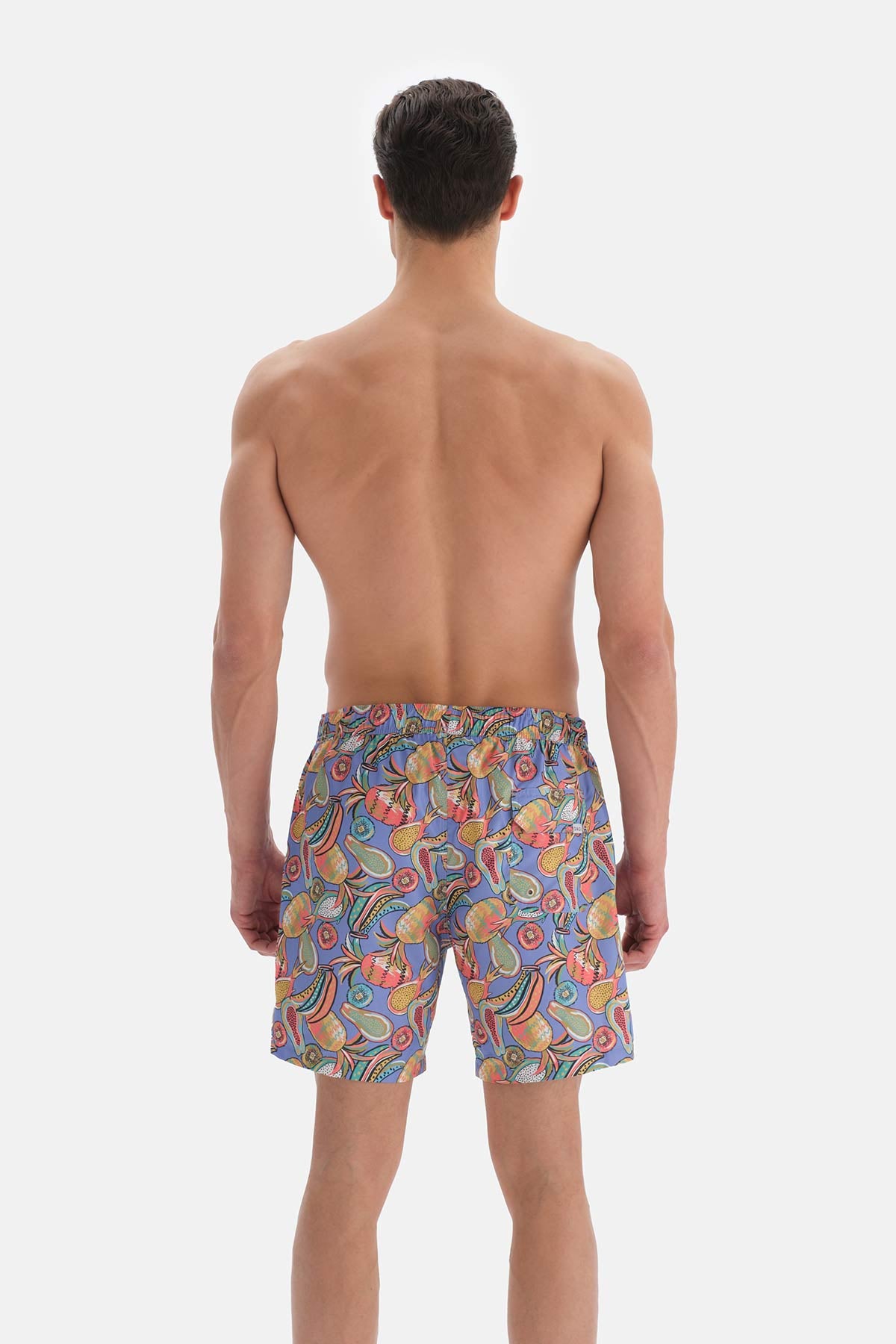 Lila Tropik Meyve Desenli Orta Deniz Şortu