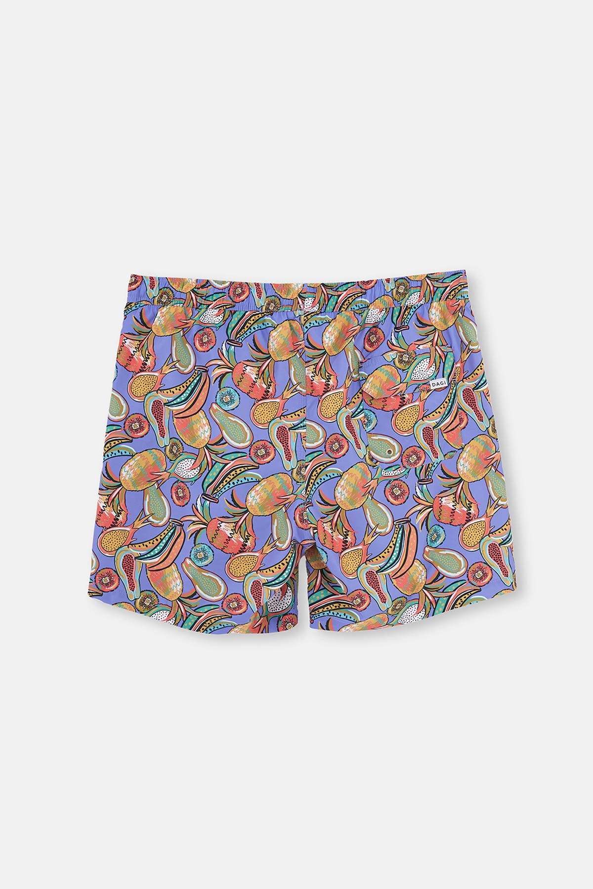 Lila Tropik Meyve Desenli Orta Deniz Şortu