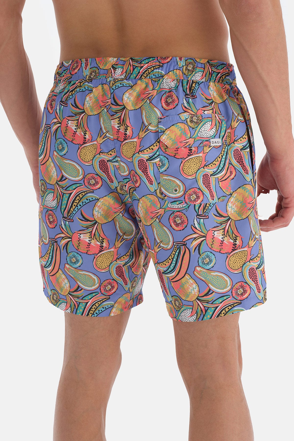 Lila Tropik Meyve Desenli Orta Deniz Şortu