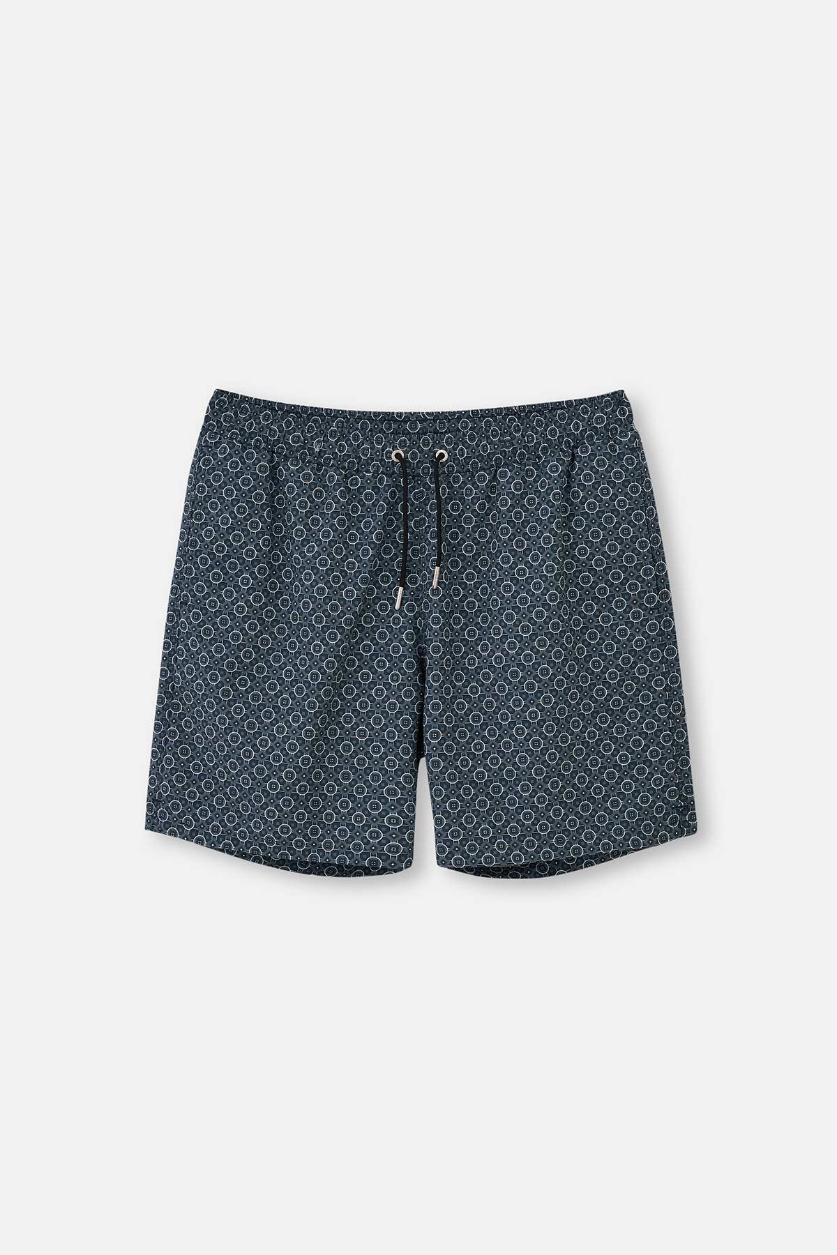 Haki Kravat Desenli Orta Deniz Şortu