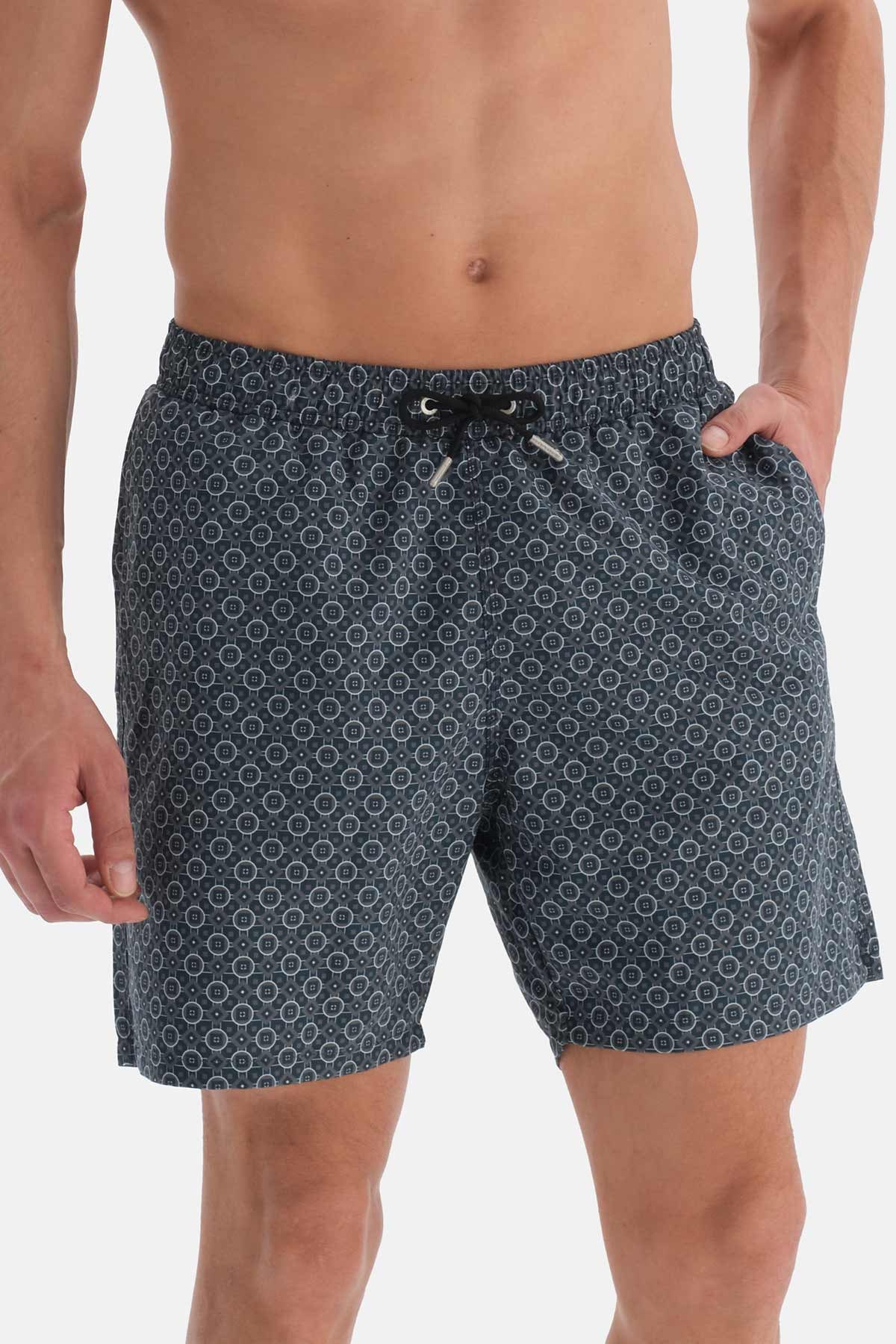 Haki Kravat Desenli Orta Deniz Şortu