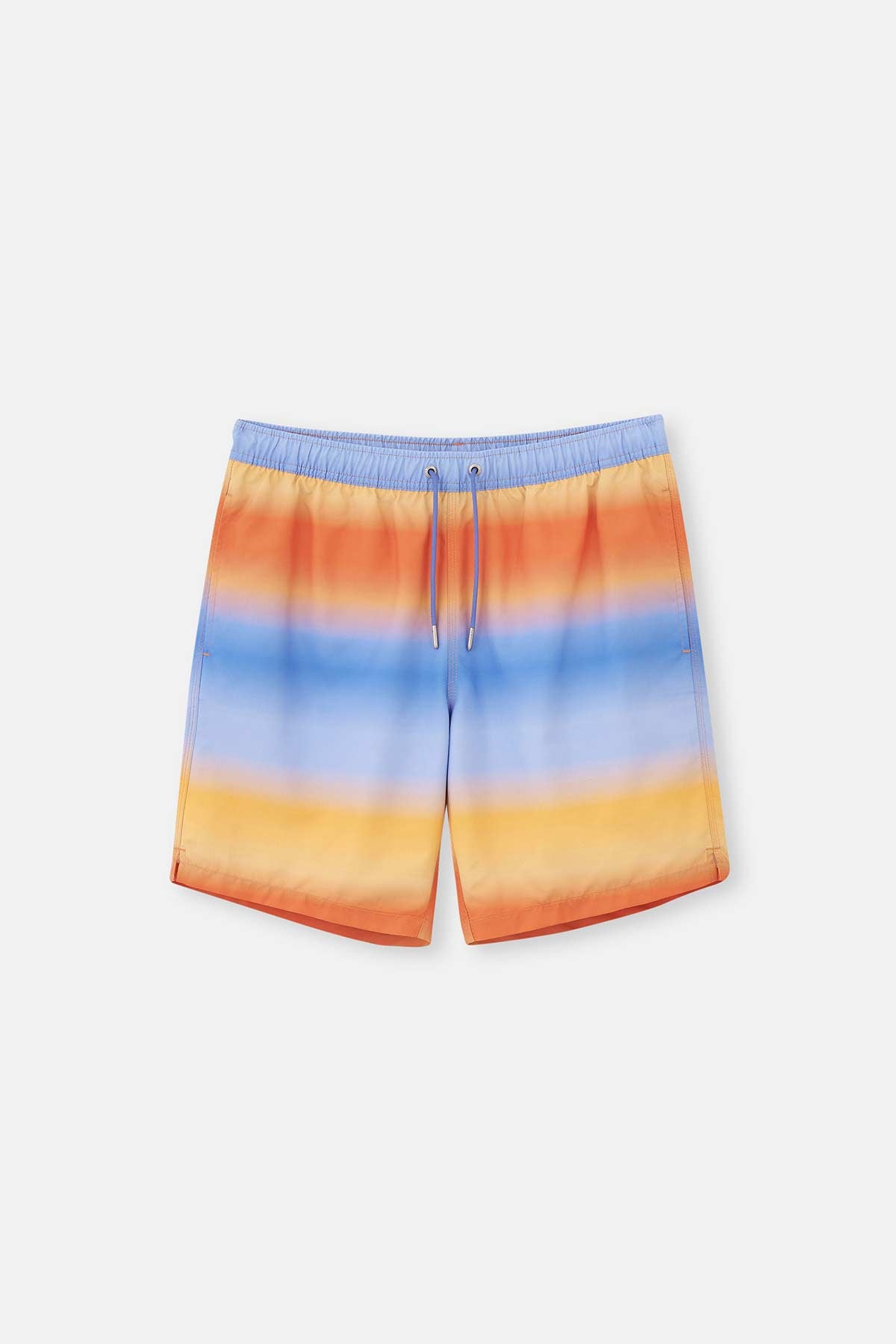 Mavi - Turuncu Degrade Desenli Uzun Deniz Şortu