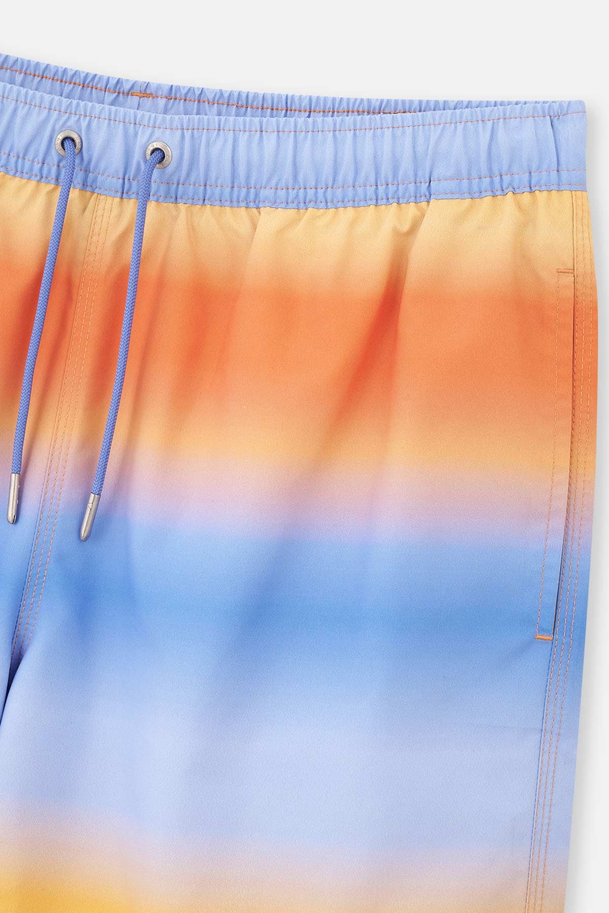 Mavi - Turuncu Degrade Desenli Uzun Deniz Şortu